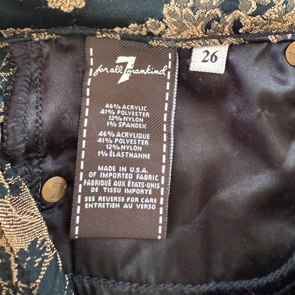 7 For All Mankind Jacquard Black & Gold Metallic Sateen Pants Size 26 - Picture 6 of 6